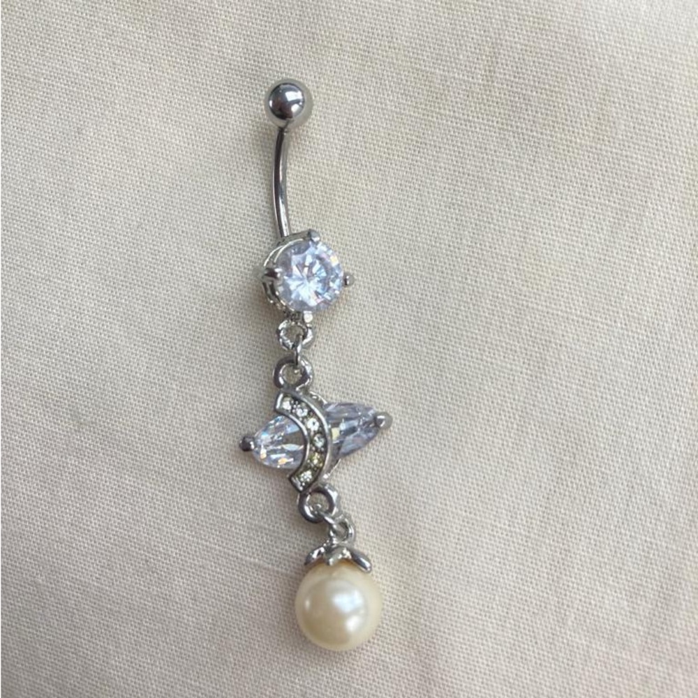 White pearl Belly button Ring surgical stainless steel  belly button-2 …